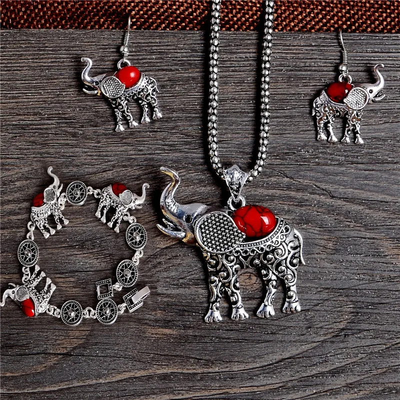 H: HYDE классический дизайн милый слон форма натуральный камень комплект ювелирных изделий ожерелье/браслет/серьги 4 цвета натуральный камень