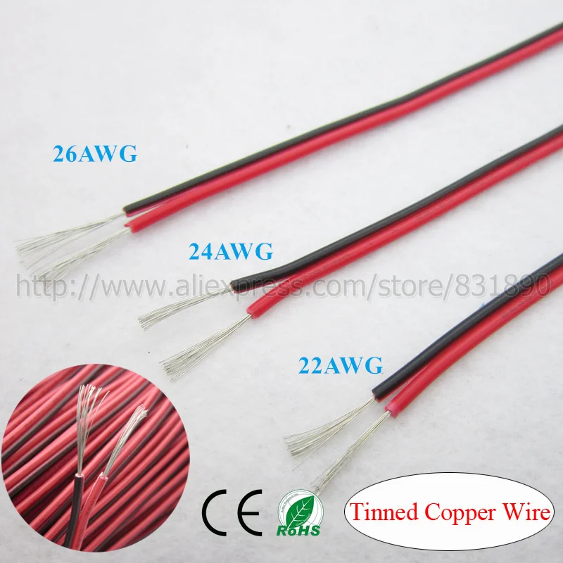 

20m 100m LED Cables 2Pin Tinned Copper electrical wire 2x0.3mm PVC insulated UL2468 wire LED strip 5050 5730 Power extend cable