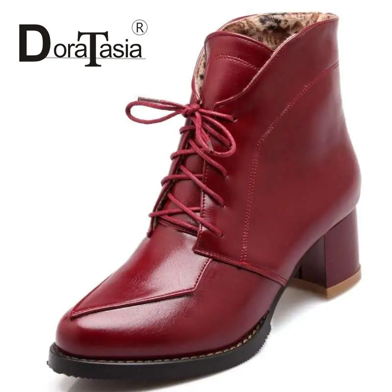 

2016 big size 34-43 high heels ankle boots lace up round toe less platform women shoes fashion chelsea boots