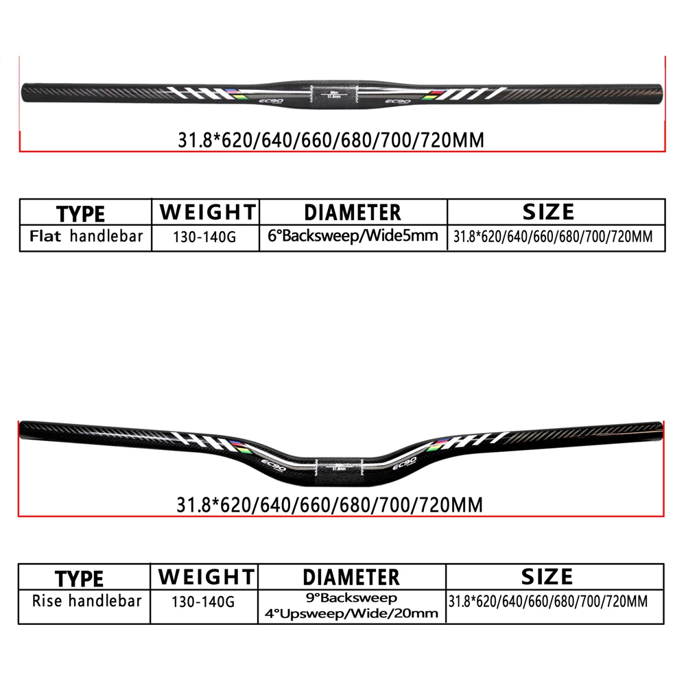 EC90 Carbon MTB руль плоский/Rise для велосипедного руля 31 8*600/620/640/660/680/700/720/740/760