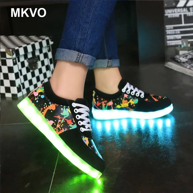  Graffiti usb carga 27-44 tamaño PU cuero brillante zapatillas niñas zapatos iluminados luminosos za