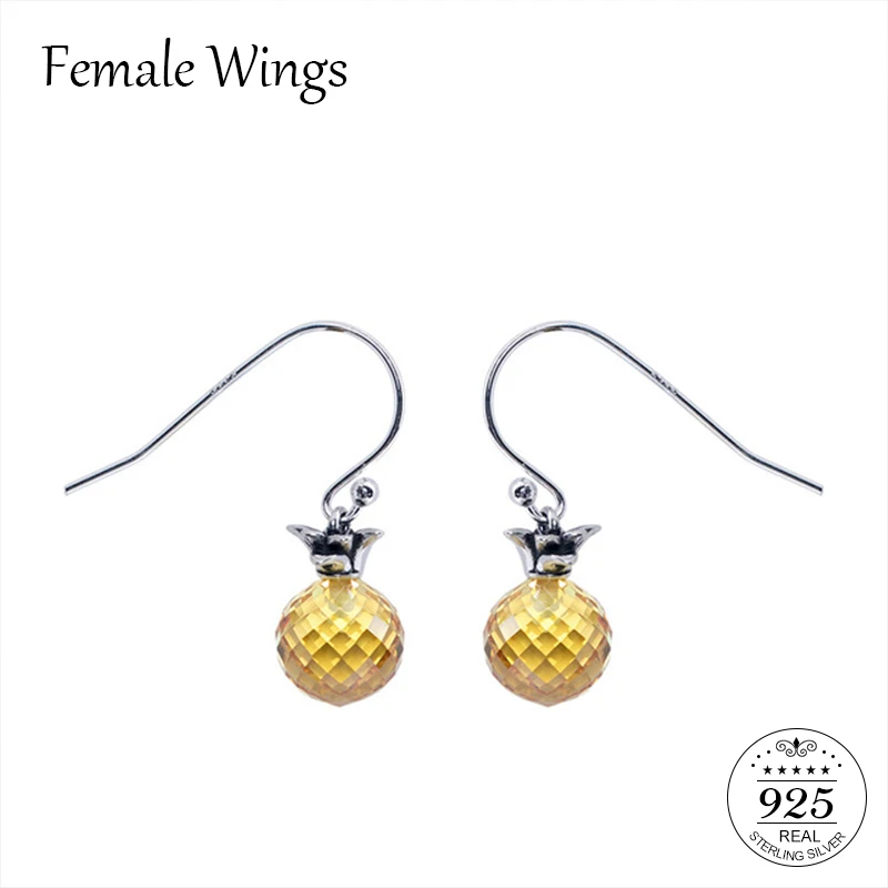 

Female Wings Cute 925 Sterling Silver Jewelry Zircon Drop Earring Woman Pineapple Fruit Cubic Zircon Earrings Girl Gift FE016