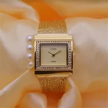 Cussi Модные женские Кварцевые наручные часы Марка Роскошные дамы браслет Часы платье часы площади щедрый Reloj Mujer подарков