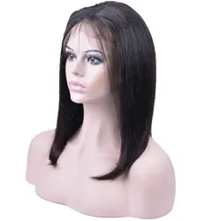 Короткий Боб Синтетические волосы на кружеве человеческих волос парики для черный Для женщин Волосы remy прямые Полный конец Синтетические