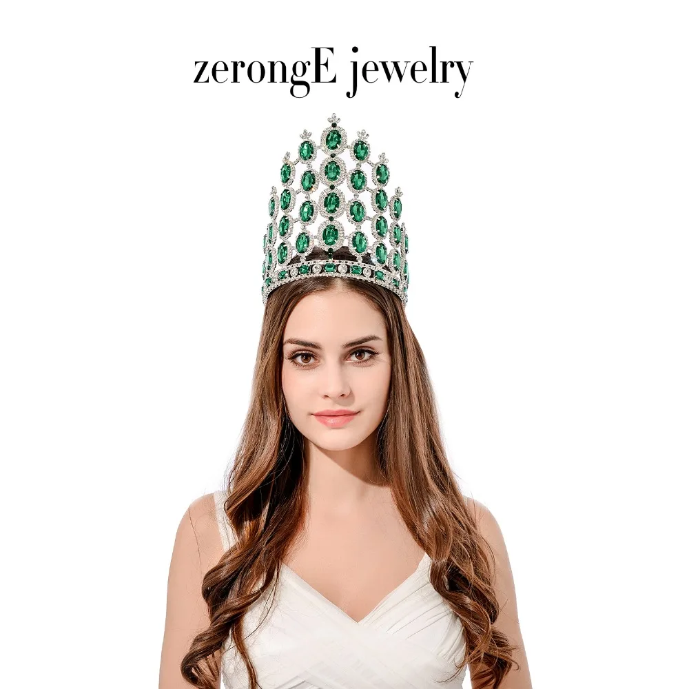 ZerongE jewelry7.8inch великолепные автомобильной городок большой обруч для головы с короной с синими стразами; маскарадный костюм; повязка на голову в виде короны