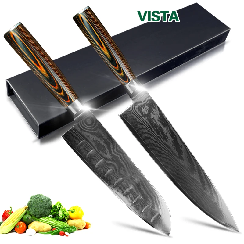 Online Damascus Knives DV8 67 Layer Chef Knife Japanese Kitchen Knife Damascus Stainless Steel Knives Ultra Sharp Micarta Handle