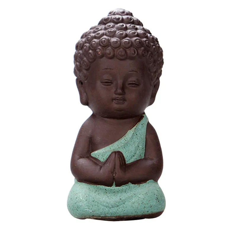 

1 PC New Small Buddha Statue Monk Figurine India Yoga Mandala Tea Pet Purple Ceramic Crafts Decorative Ceramic Ornaments