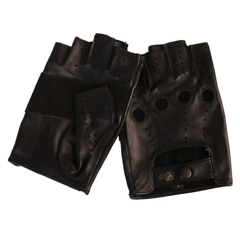 

Imported Sheepskin Semi-Finger Man Genuine Leather Perforated Breathable Anti-Slip Driving Male Half-Finger Mittens NM1804