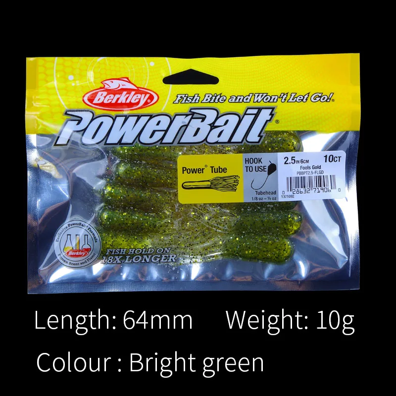 Berkley power Bait power Tube 2.5in 6 см " 10ct/лот червь Приманка Мягкая рыболовная приманка искусственная приманка для соленой воды Sandworm рыболовная приманка - Цвет: Bright green