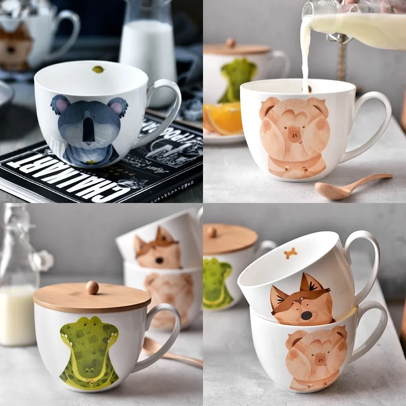 

OUSSIRRO Cartoon Creative Cute Animal Instant Noodles Bowl With Spoon Ceramic Bowl Cute Office Student Lunch Bowl Soup Bowl