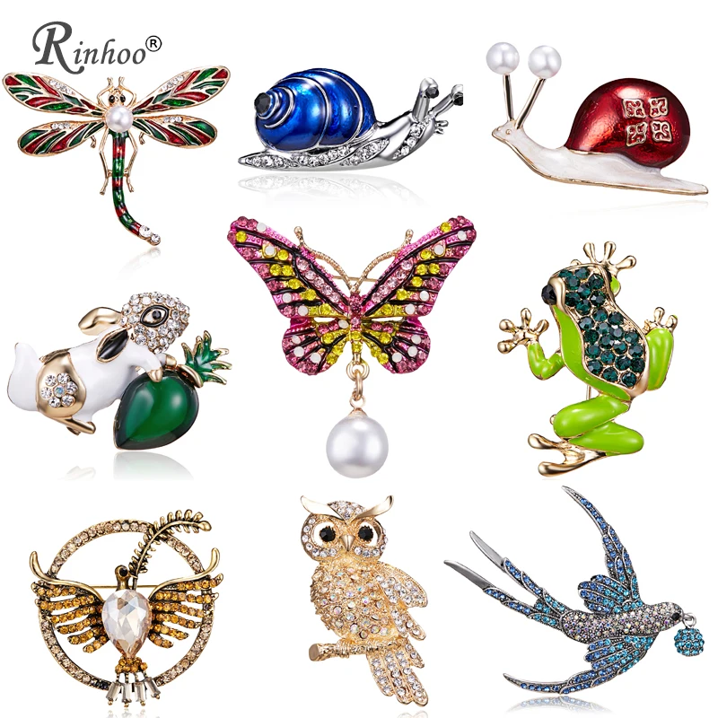 

RINHOO Fashion Enamel Snail Butterfly Brooches Rhinestone Scarf Clothes Decoration Pin For Women Novelty Jewelry Men Accessories