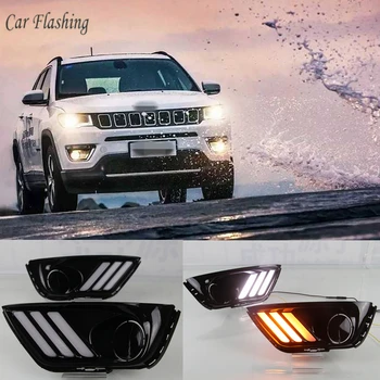 

2pcs For Jeep Compass 2017 2018 2019 LED DRL Daytime driving Running Lights Daylight fog Lamp yellow turn signal light