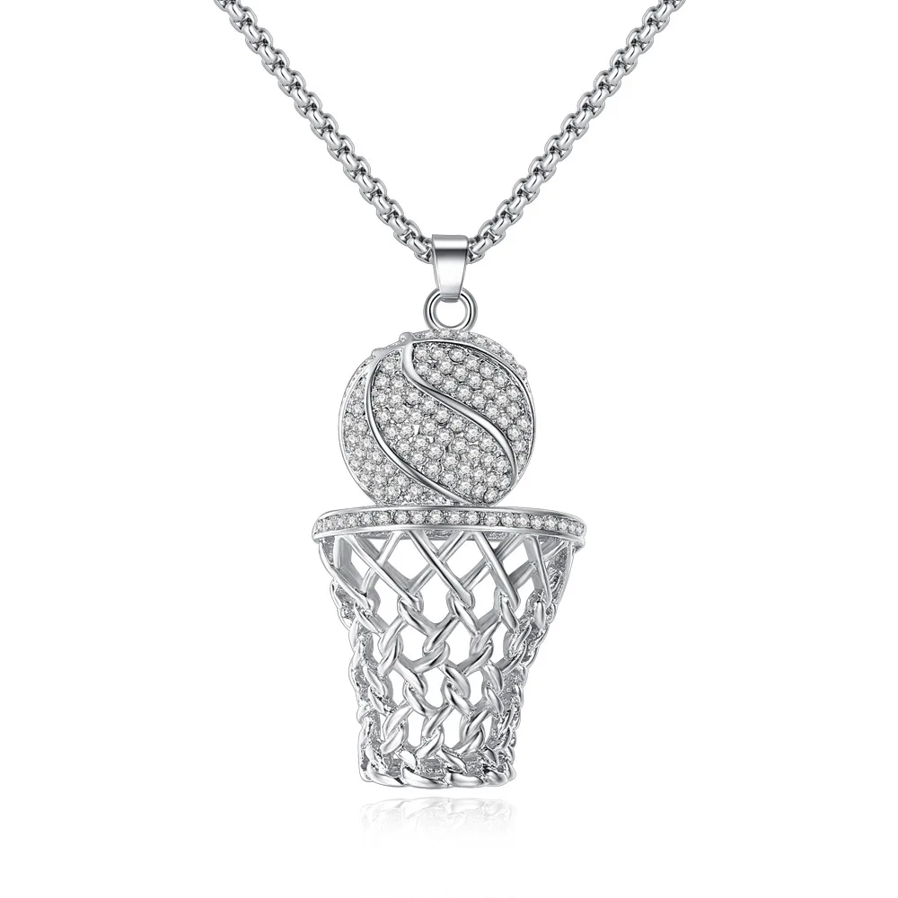 

2019 New Iced Out Basketball Hoop Pendant Necklaces Gold Color Stainless Steel Chain Necklace Men Sports Hip Hop Jewelry