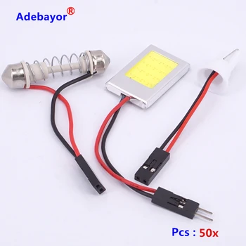 

50X Panel Reading Interior Light Adapter Dome T10 194 Bulb LED Car big COB 16 Chip Festoon 12V White with Aluminum Shell
