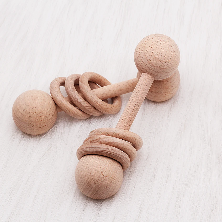 

Wooden Teether Bells Beech Wood Wooden Rattles Soothe Baby Nursing Accessories Montessori Toys Shower Gift Baby Ring Rattles Toy