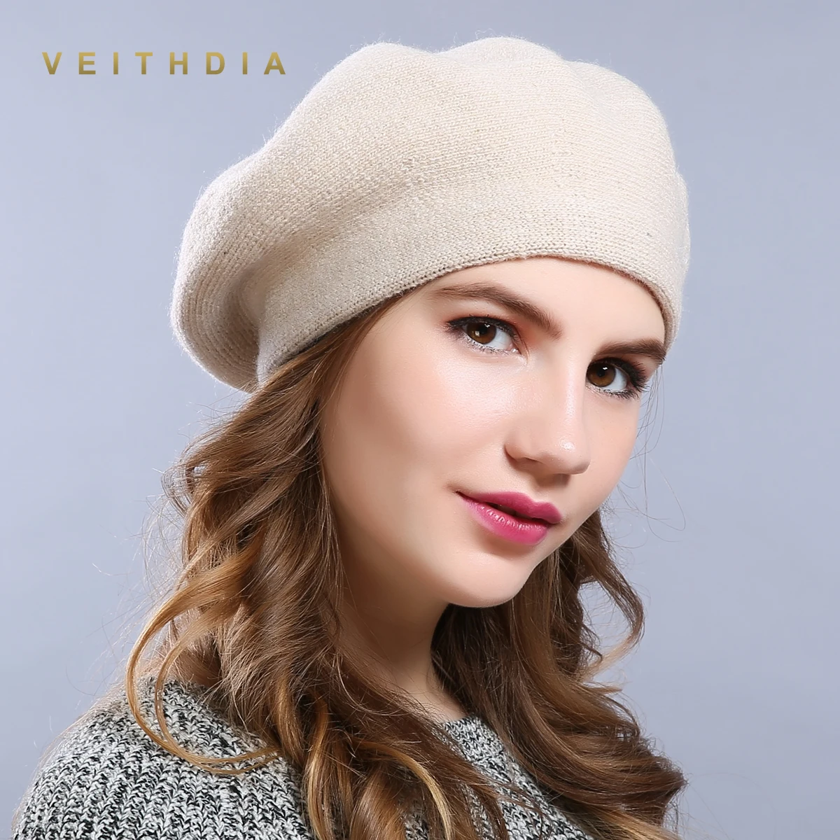 VEITHDIA зимние шапки-береты новые шерстяные кашемировые женские теплые Брендовые повседневные высококачественные женские модные вязаные шапки для девочек - Цвет: Бежевый