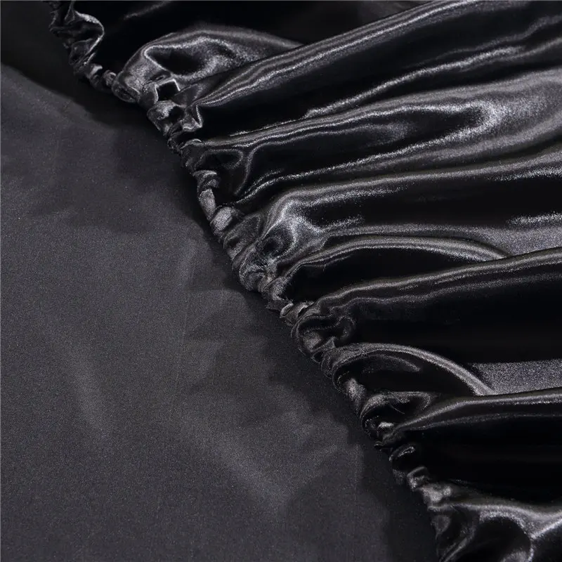 Черный цвет Простыня атласная шелковая наматрасник набор King size гладкая мягкая классная простыня с эластичной веревкой для лета