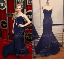 

Brand Celebrity Fashion Navy Blue Evening Dress with Sweetheart Neckline Ruffles Satin Sexy Formal Mermaid Evening Dresses
