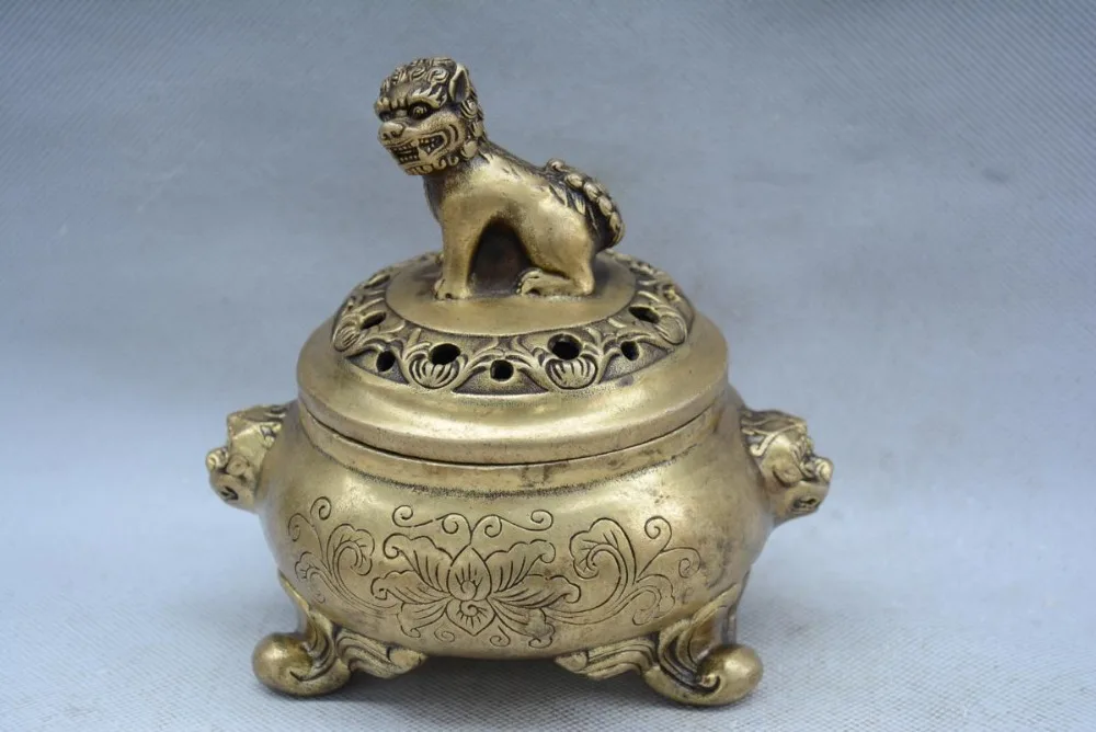 

Старинная китайская Qing dynasty латунная кадильница, #74,Lion, лучшая коллекция и украшение, бесплатная доставка