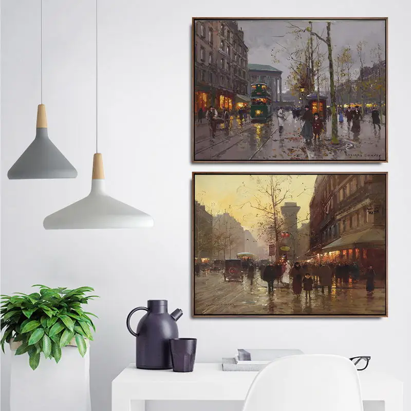 홈 데코레이션 아트 월 그림 거실 포스터 프린트 캔버스 회화, 프랑스 에두아르트 레온 코르테스 시티 거리 풍경