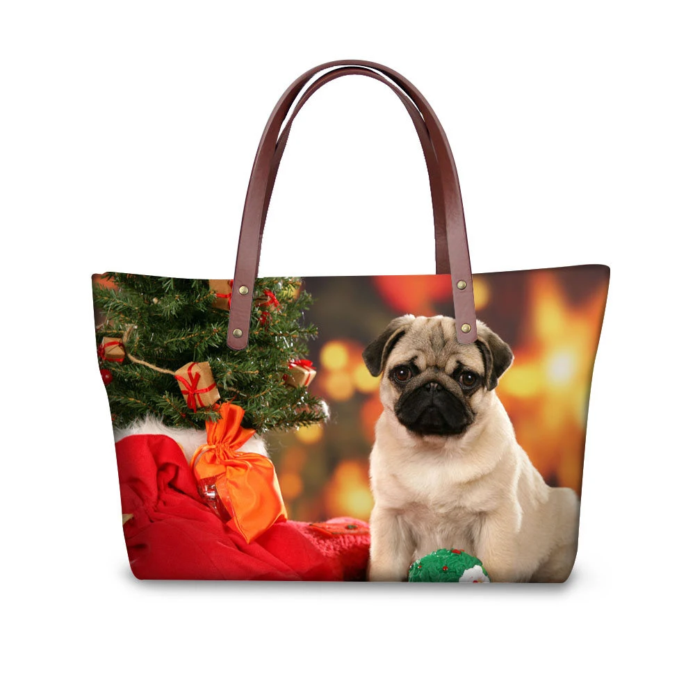 

Noisydesigns Women Handbag Casual Beach Tote Bag for Girls Large Top-handle Ladies Handbags 3D Pug Dog Shoulder Shopping Bolsas