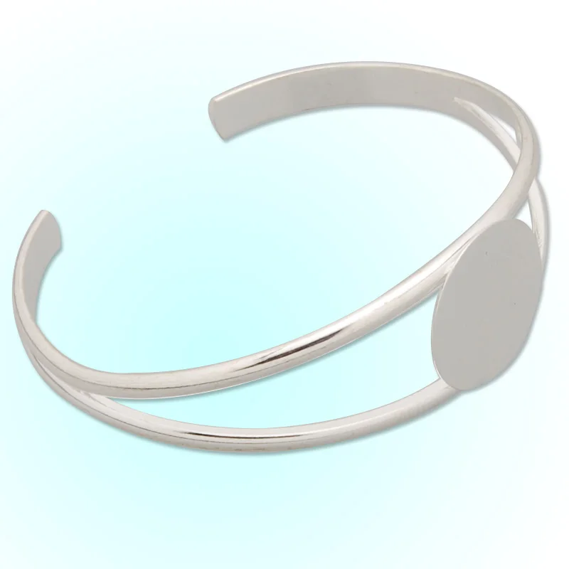 

Silver Plated 20 mm Dia Pad Cuff Bangle Base Bracelet Blanks Findings, Round Cabochon Setting Bracelets Tray-C2696