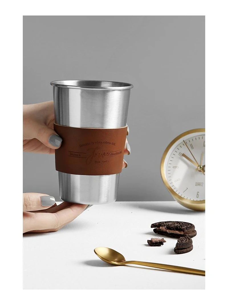 ROKEN кофейные кружки с соломинками и изолированной кожей из нержавеющей стали 350 мл металлическая кружка для питья кофейная кружка пищевая чашка BPA бесплатно