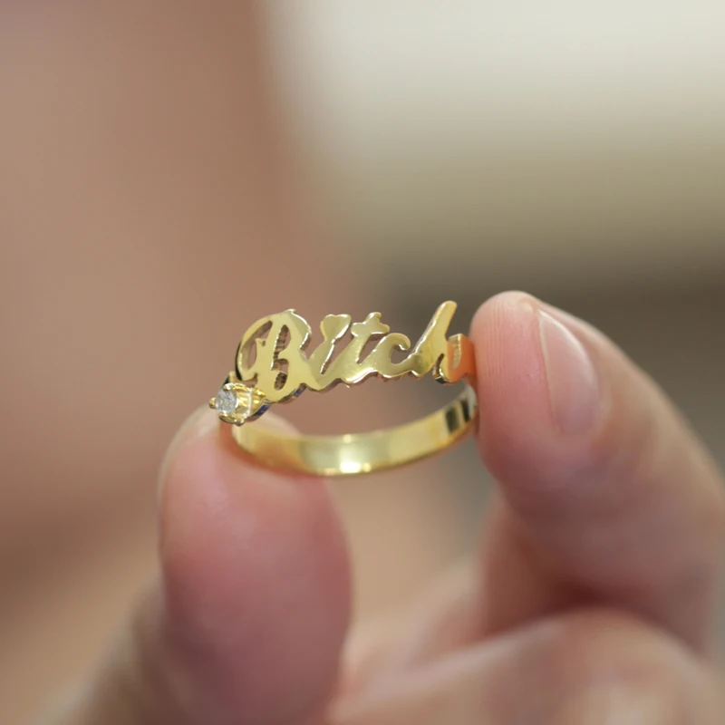 Plaqué or nom personnalisé 925 bague en argent massif personnalisé pierre  nom femmes anneau bijoux de mariage cadeau de noël | AliExpress