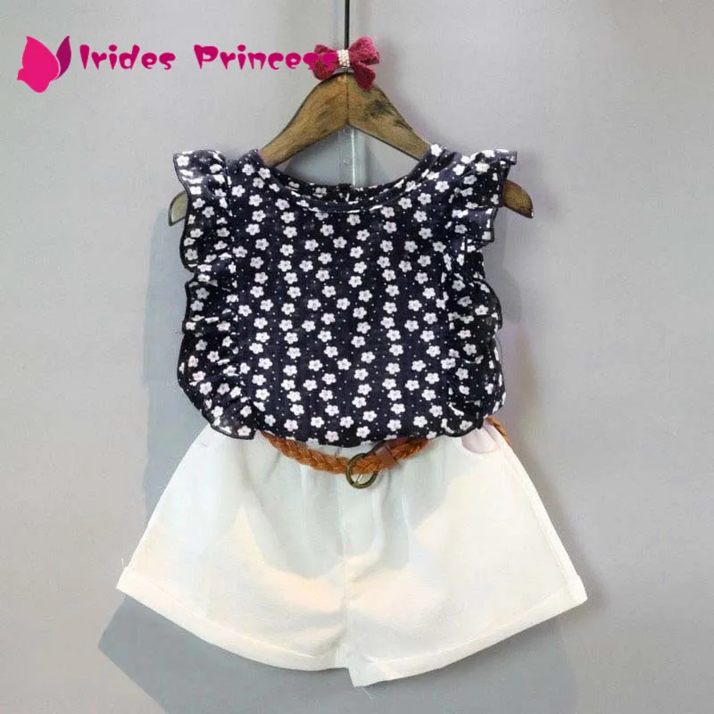 

2018 New Summer Casual Children Sets Flowers Blue T-shirt+ Pants Girls Clothing Sets Kids Summer Suit For 3-7 Years