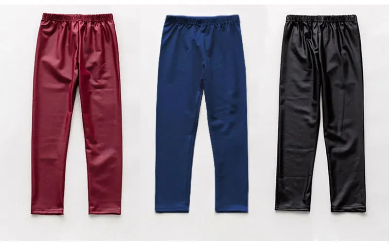 Straight PU Leather Girls Leggings Pencil Elastic Waist Kids Pants Girls Pants Legging Winter Autumn Fall Kids Fashion Mid Waist (3)