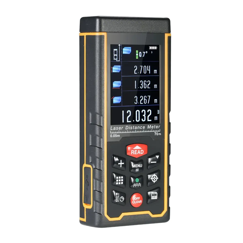 

Mini Handheld LCD Digital Laser Distance Meter USB Range Finder Distance Area Volume Measurement 100 Groups Data Storage