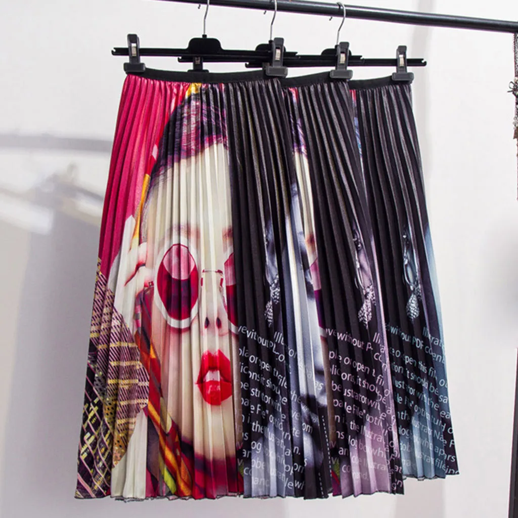 

Women's Graffiti Pleated Skirts Printed Elastic Waist A-Line Swing Midi Skirt S-XL