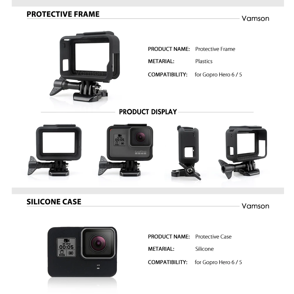 Комплект аксессуаров Vamson для Gopro Hero 7 6 5 протектор экрана/протектор объектива