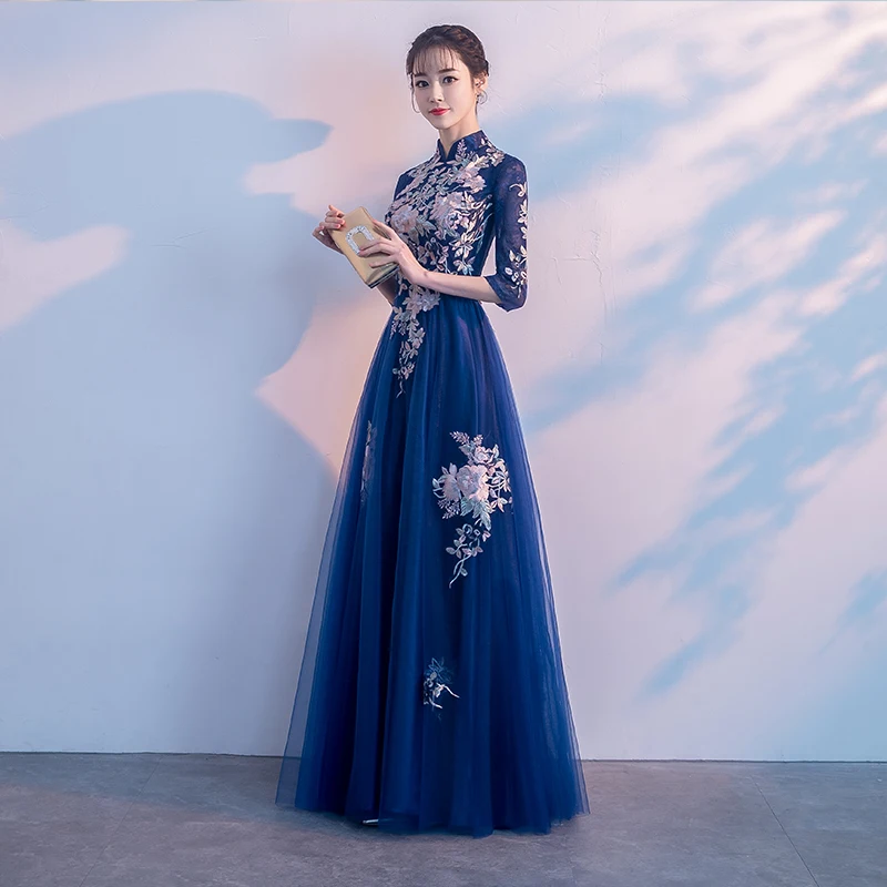 MOON MODA evening dresses long 2019 sleeve formal gowns women dresses blue long dress vestido longo vestidos de festa ball gown