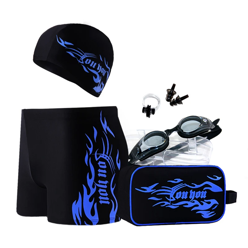 Swimming Trunks Male 5 Pieces Set Plus Size Men Boxer Tide Men's Swimming Trunks Swimsuit Men's Suit Swimming Equipment