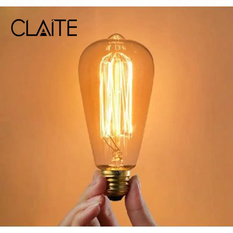 

CLAITE E27 60W Incandescent Bulb 220V ST64 Retro Edison Light Bulb