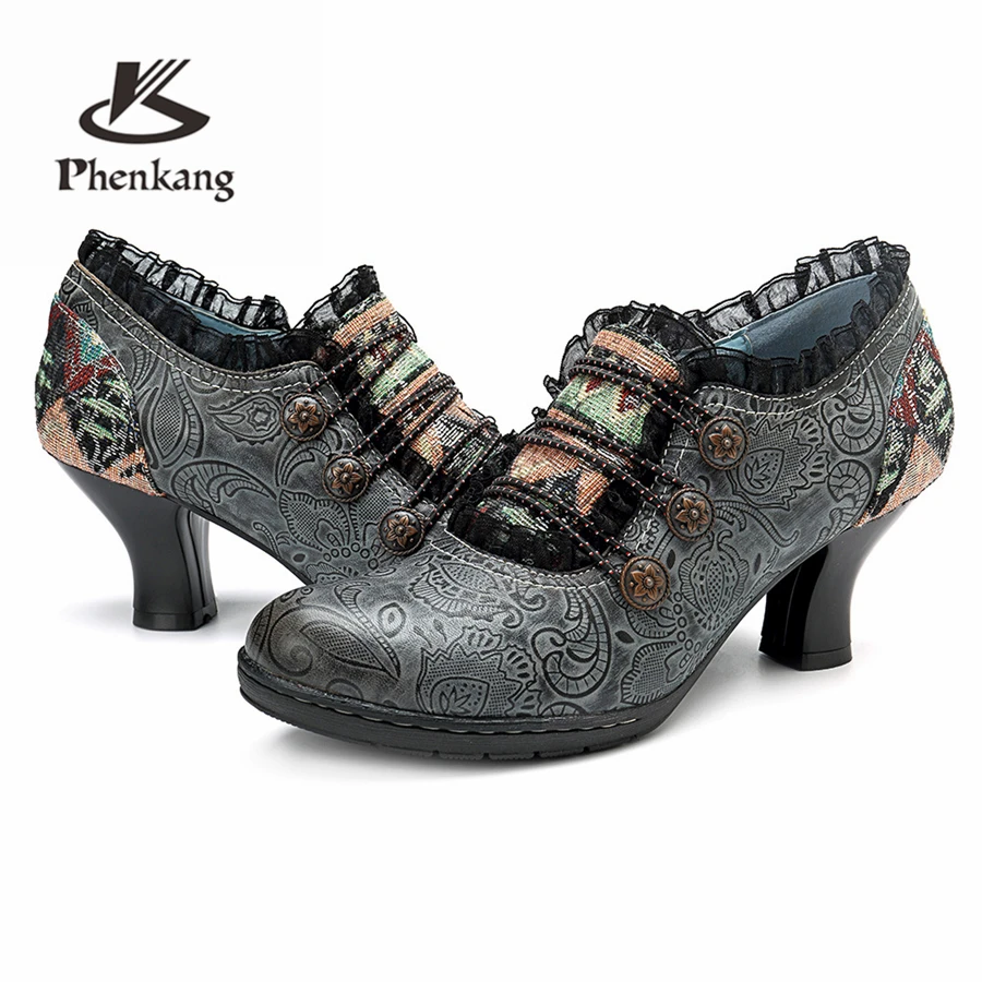 Женские туфли лодочки из натуральной коровьей кожи в стиле ретро Повседневная