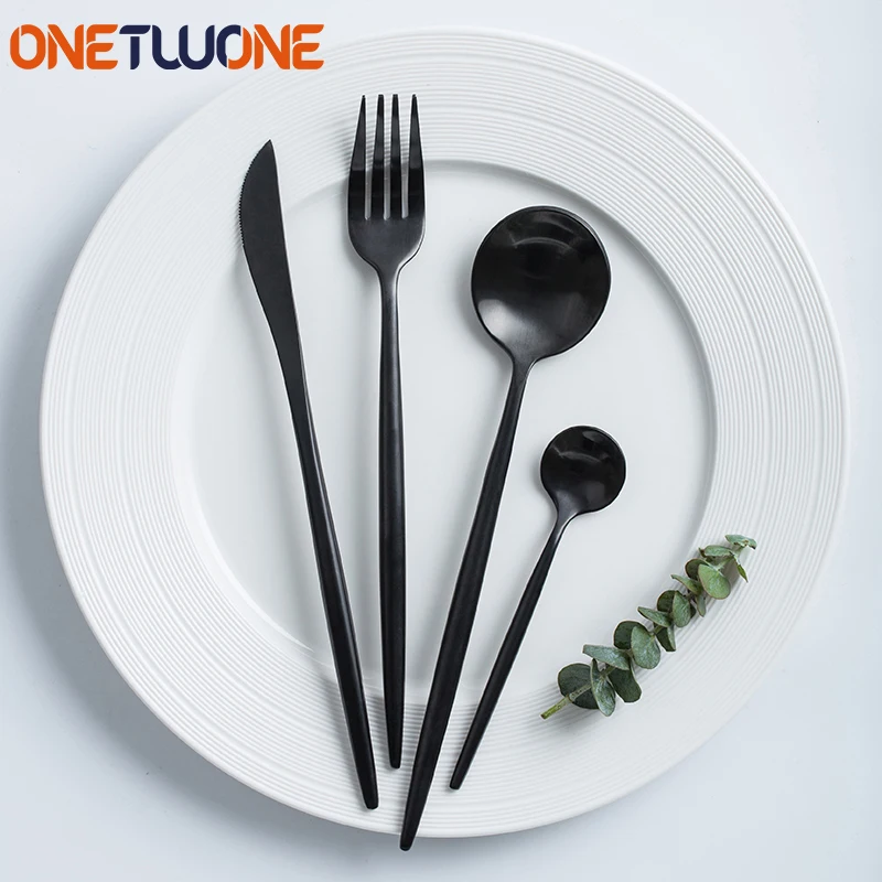 

Black Cutlery Utensils Set, 4 Pieces Stainless Steel Glod Dinnerware Tableware Set Include Fork Spoon Knife Gift For Mom