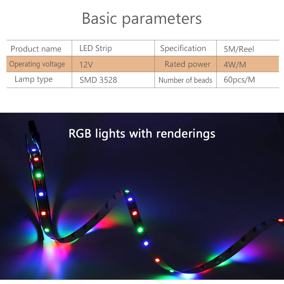 5M Waterproof LED Strip Light RGB SMD 3528 Flexible Led Strip DC 12 V 5 Meters RGB LED Light Addressable With Remote App Control (2)