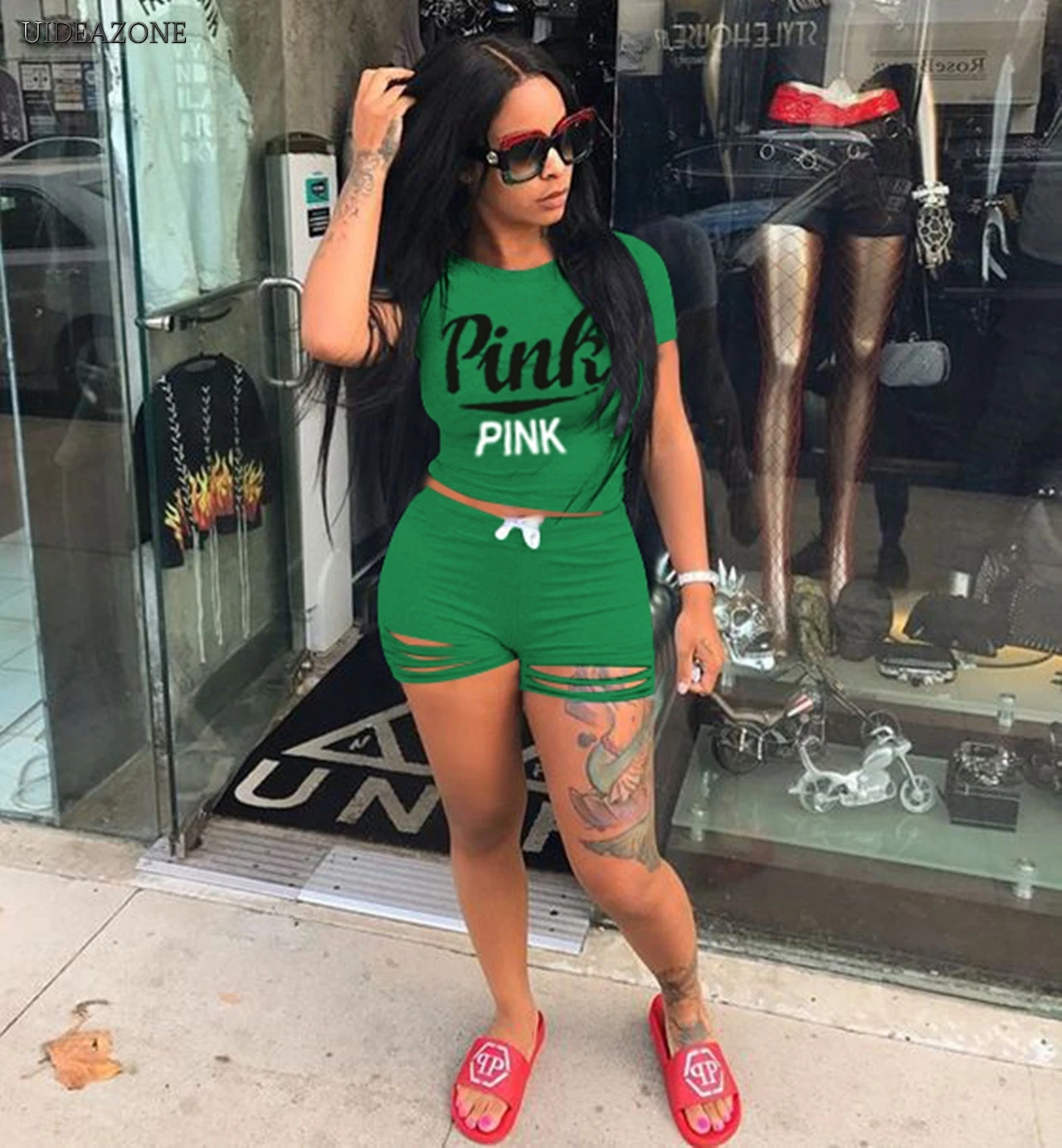 

Pink Letter Print 2 Piece Set Tracksuit Women Top And Hollow Pants Casual Outfit Sweatshirts Two Piece Set Sportwear Suits 3XL