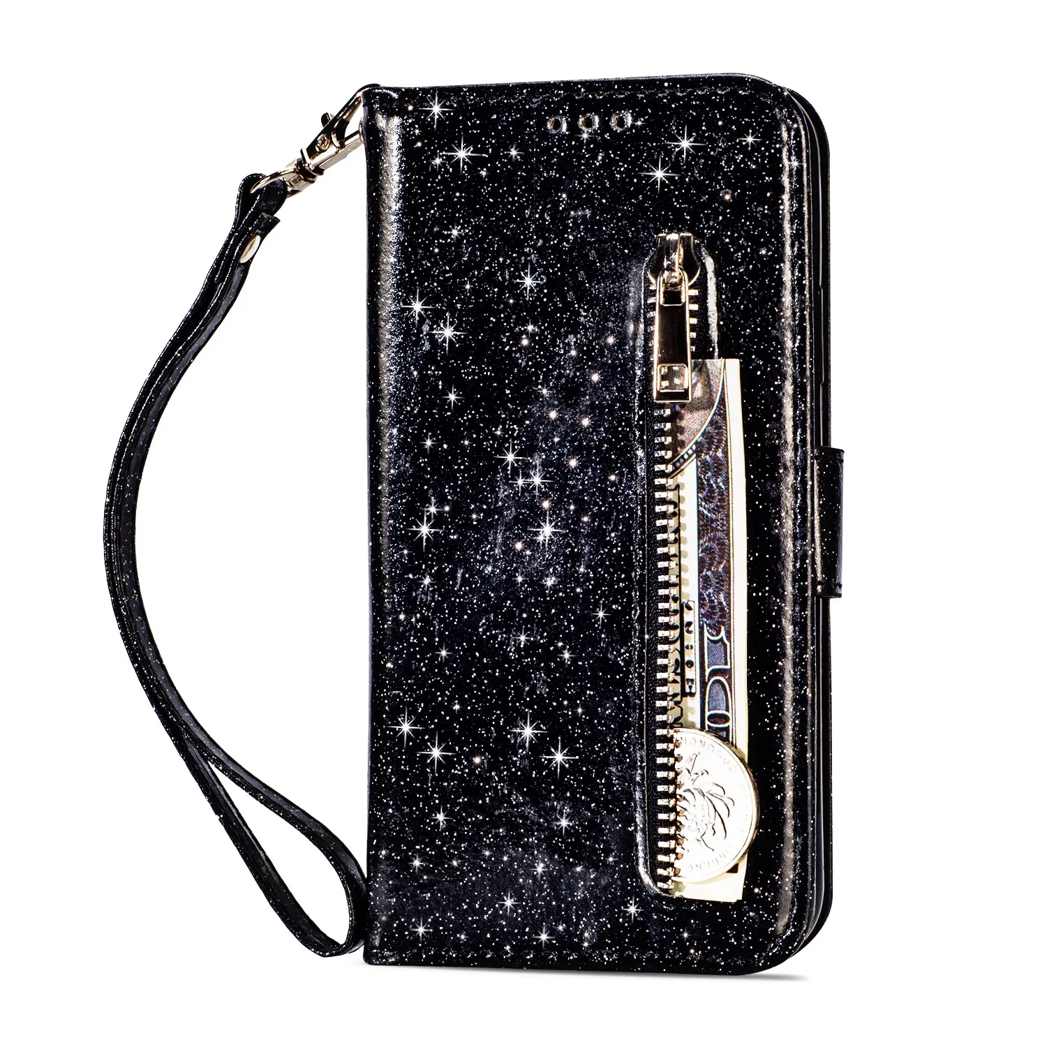Роскошный чехол сверкающий с блестками для LG K10 кожаный бумажник чехол для телефона Флип Бумажник кожаный чехол для LG K8 K8 K10 - Цвет: Black