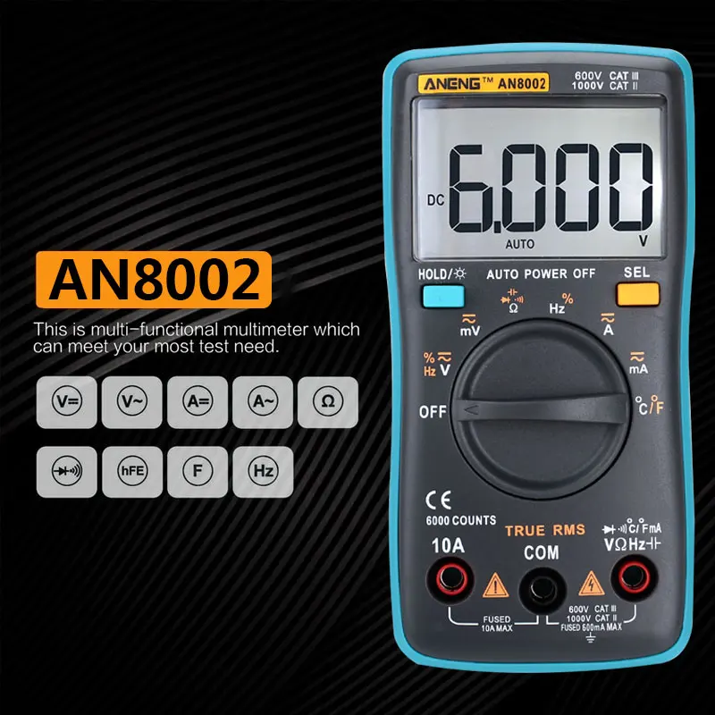 Прочный Многофункциональный мультиметр ABS AN8002 Комплект домашний измерительный