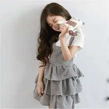 Хлопковое летнее платье без рукавов для девочек; школьная одежда для детей; милое многослойное платье в черно-белую клетку для девочек; летняя детская одежда
