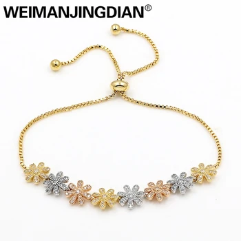 

WEIMANJINGDIAN Brand Micro Pave Setting Cubic Zirconia Crystal Flower Bracelets with Adjustable Slide Lock for Women or Wedding