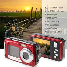 Super 24Mp Fashion Digital Camera 1080P Full HD Video 2.7″+1.8″ Dual Screen 3M Waterproof Camera 16X Digital Zoom 550Mah Battery