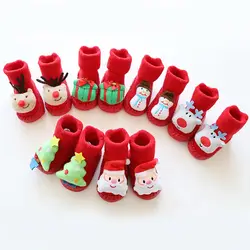 Рождественские детские жаккардовые носки из чистого хлопка с героями мультфильмов, осенне-зимние впитывающие пот носки унисекс