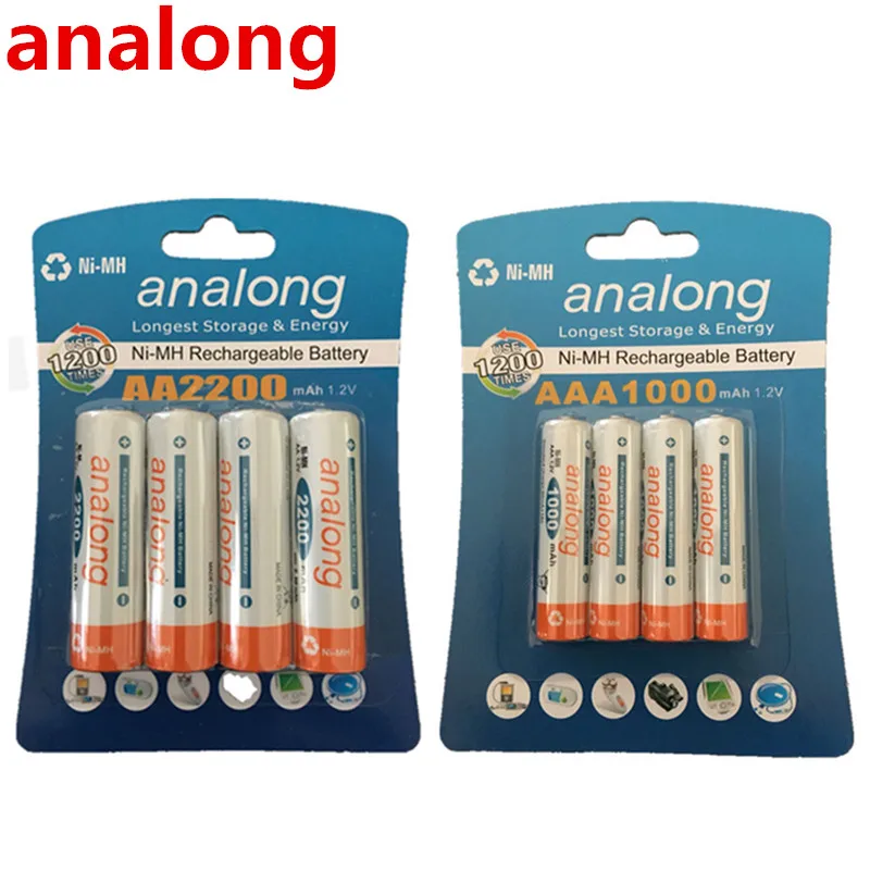 Analong 1,2 V 2200mAh AA аккумуляторная батарея+ и 1000mAh AAA перезаряжаемые батареи