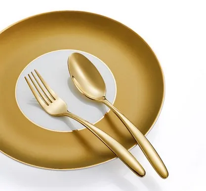 KTL 4 шт. новая Золотая посуда набор высшего качества 304 из нержавеющей стали золотые столовые приборы столовая вилка и нож ложка гладкая посуда набор - Цвет: fork spoon