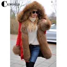 CKMORLS Новое натуральное меховое пальто для женщин модные зимние парки с полным пелтом красный Лисий меховой воротник толстые теплые куртки кофта с капюшоном
