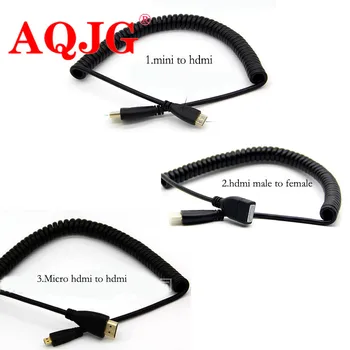 

HDMI Male to HDMI Male (female) & Micro & Mini HDMI 90 Degree Spring elastic Curl Cable V1.4 3D for Sony Canon Camcorders PS3